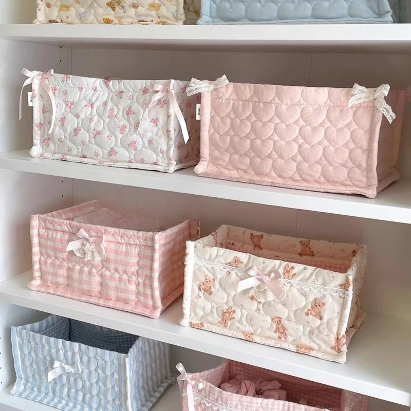 Square Lace Flower Storage Basket - Desktop Organizer and Home Decor