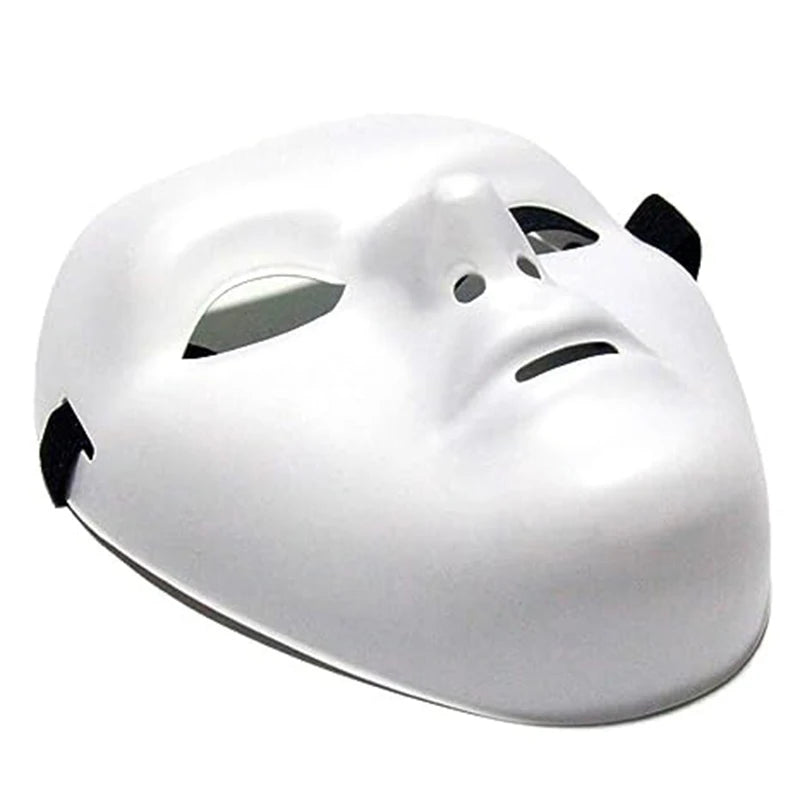 Creative Full Face Mask for Halloween and Parties, Blank White Plastic Mask with Elastic Cord