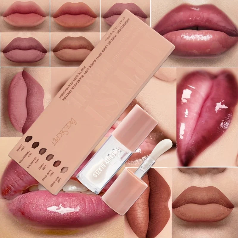 Lipliner & Lip Oil Set - Matte Waterproof Lip & Eye Makeup Combo