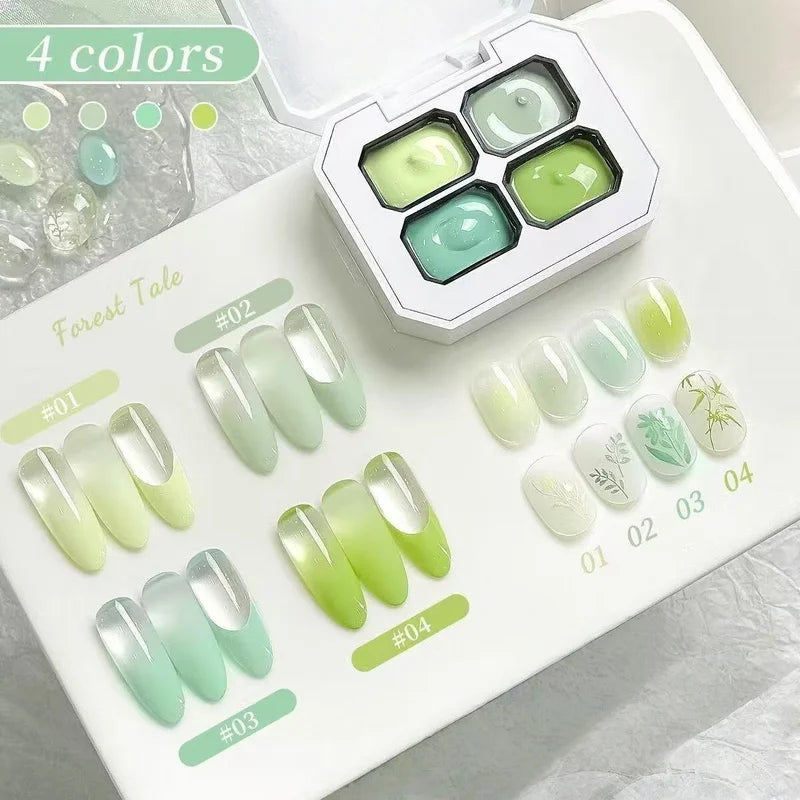 Spring & Summer Nail Art Gel Kit - Four Grid Poly Gel for Gradient & Painting, LED Curing, DIY Nail Art