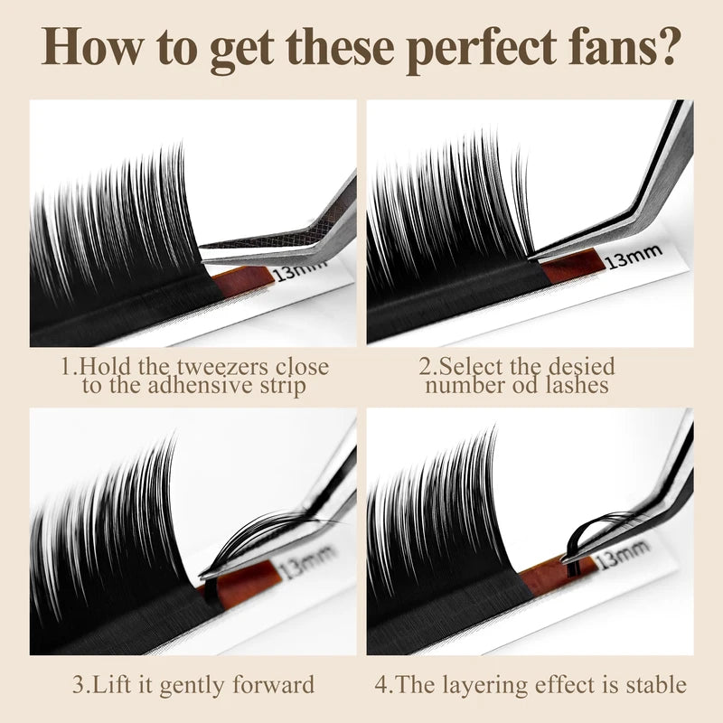 Russian Volume Eyelash Extensions Fluffy Fans with Adhesive - Premade Lash Fans