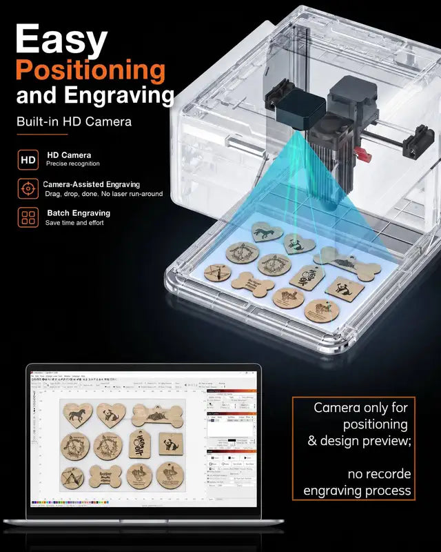 Laser Engraver Machine with HD Camera & Dual Laser for Wood Acrylic Leather