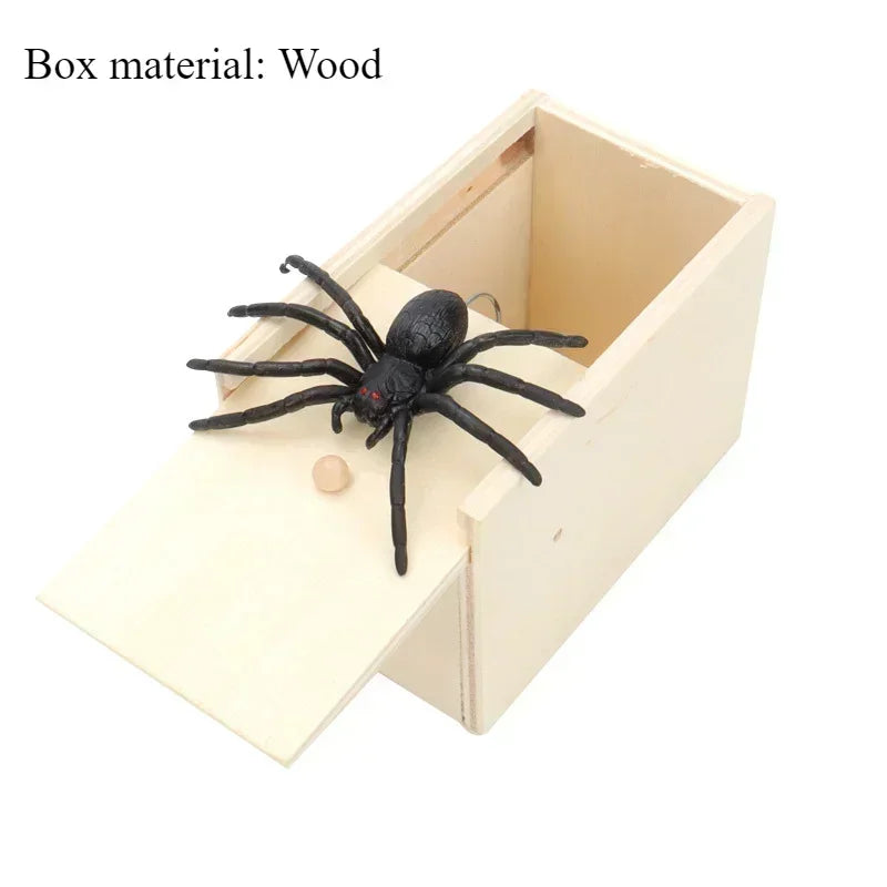 Halloween Prank Wooden Scare Box Trick Spider Hidden Surprise Toy