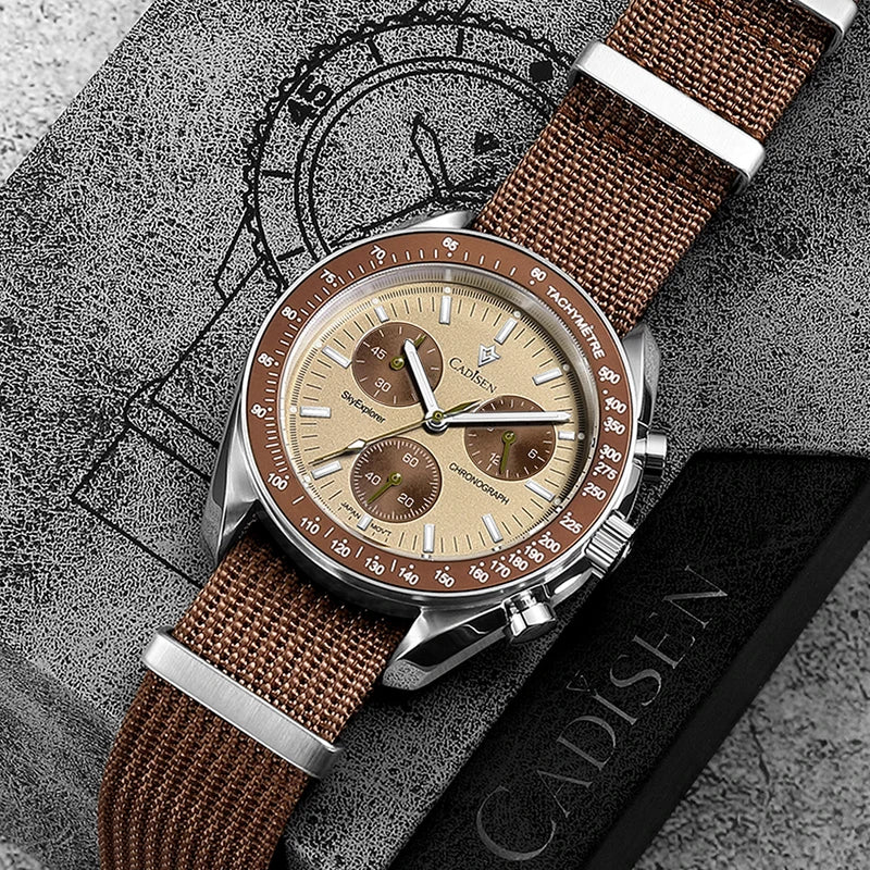 Men's Luxury Quartz Chronograph Watch with Sapphire Crystal and Canvas Strap