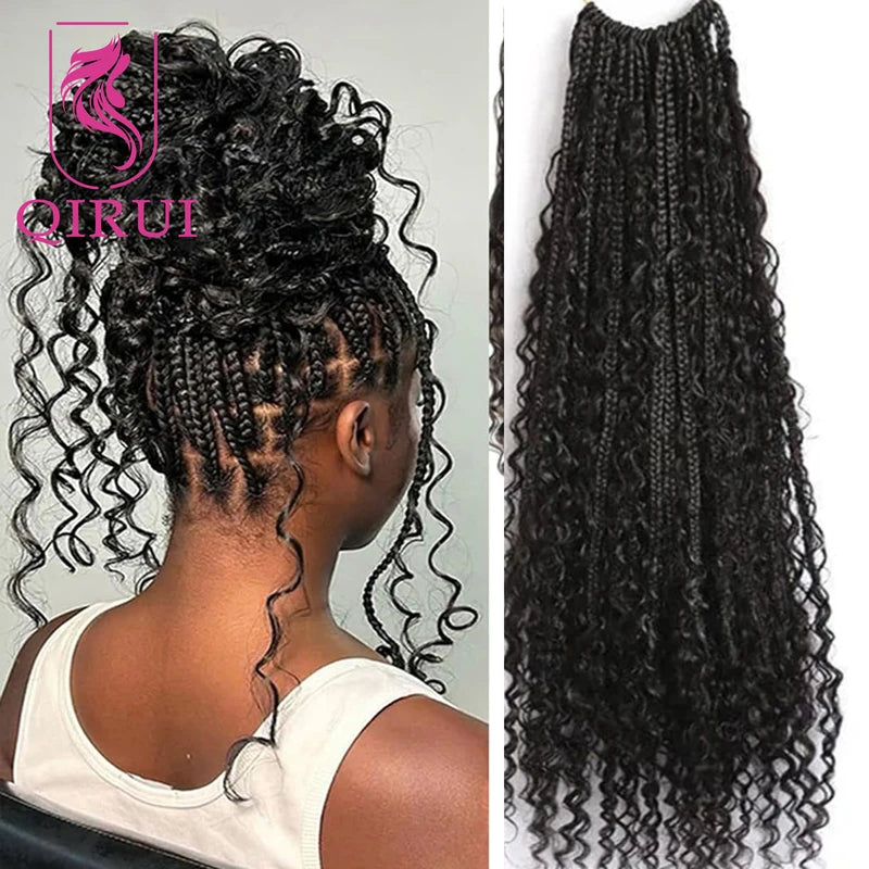 Crochet Box Braids with Human Hair Curls - Full Ends, 30 Inch Extensions