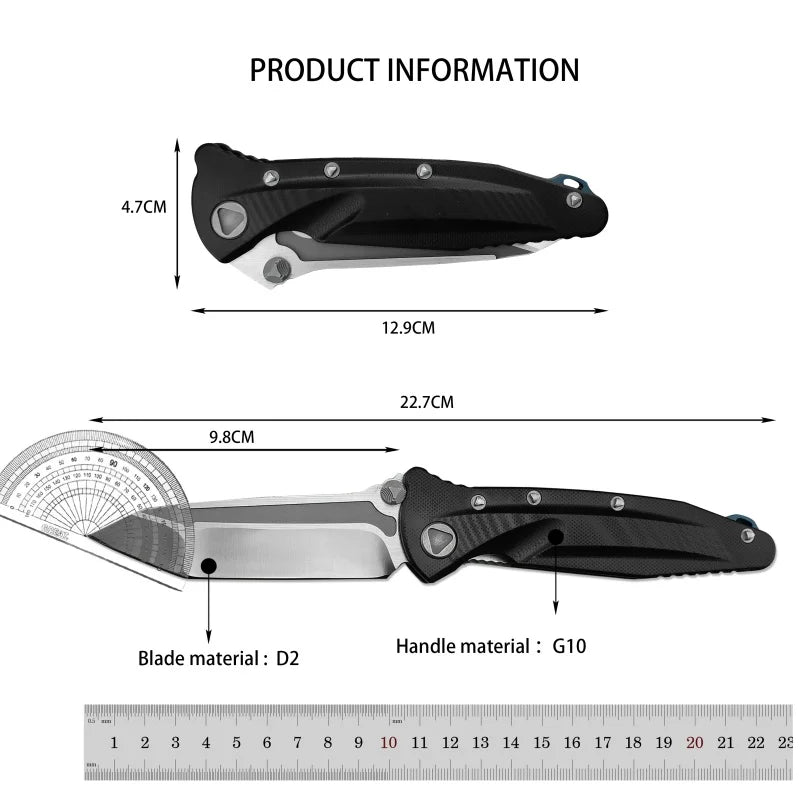 Folding Multi-Tool Pocket Knife with D2 Blade and G10 Handle for Camping Outdoors