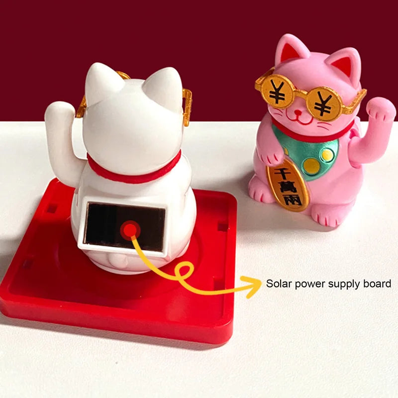 Mini Solar Lucky Cat Figurine with Acrylic Cover for Desk & Car Decor - Good Luck Gift