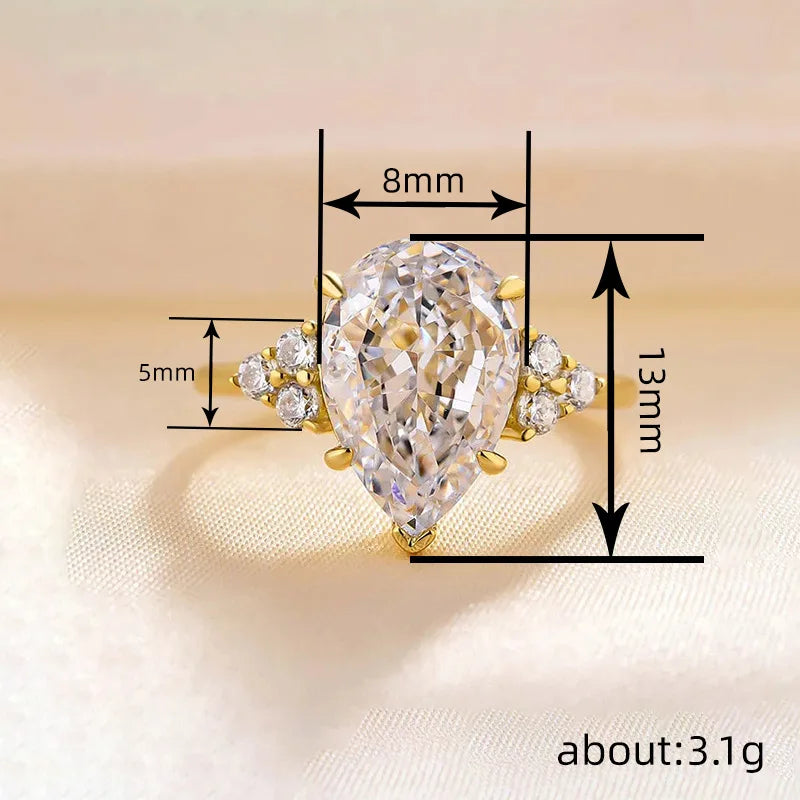 Sterling Silver Pear Shape Zirconia Wedding Band for Women - Gold Color Proposal Ring
