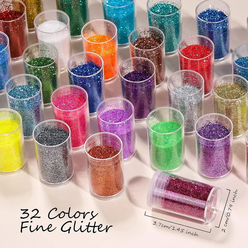 Sparkly Fine Glitter for Crafts & Nails - 32 Colors Rainbow Body & Face Glitter Powder