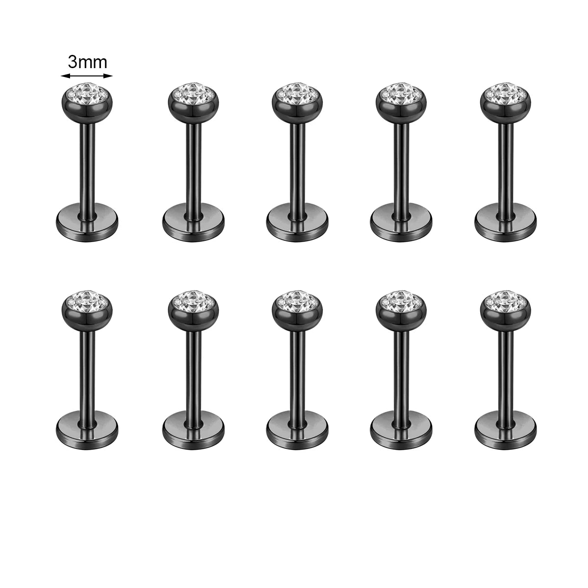 10 Pcs Stainless Steel Lip Piercing Set with CZ Crystals, 6/8/10MM - Men & Women
