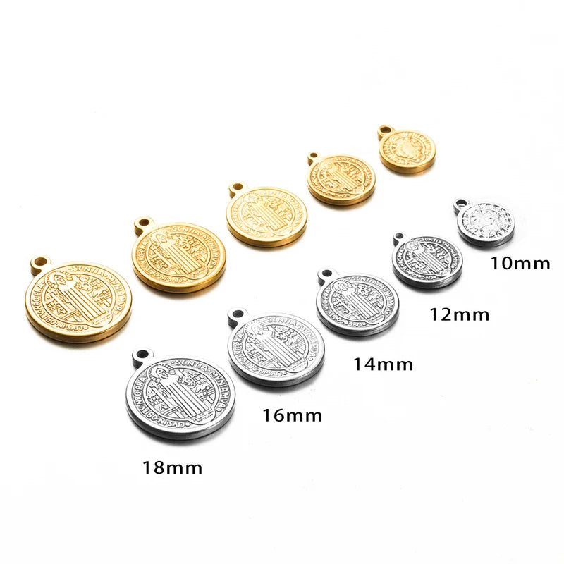 10Pcs Stainless Steel Catholic Coin Pendant Charms for Jewelry Making