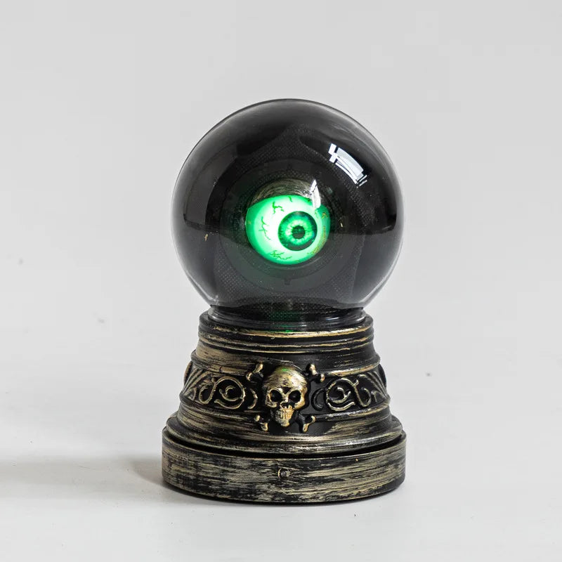 Halloween Crystal Ball with Blinking Green Evil Eye LED Light Decor
