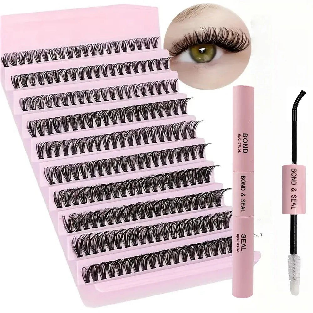 False Eyelash Set with Faux Mink Fur Fluffy Natural Look 200 Pieces