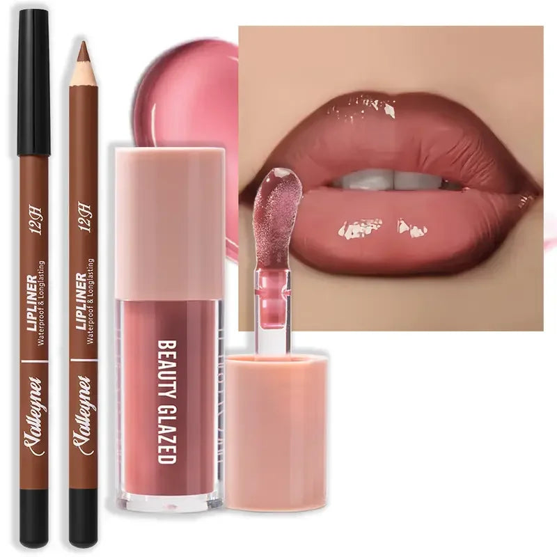 Waterproof Matte Lip Makeup Set with Lip Liner & Glaze - Long-Lasting, Assorted Colors