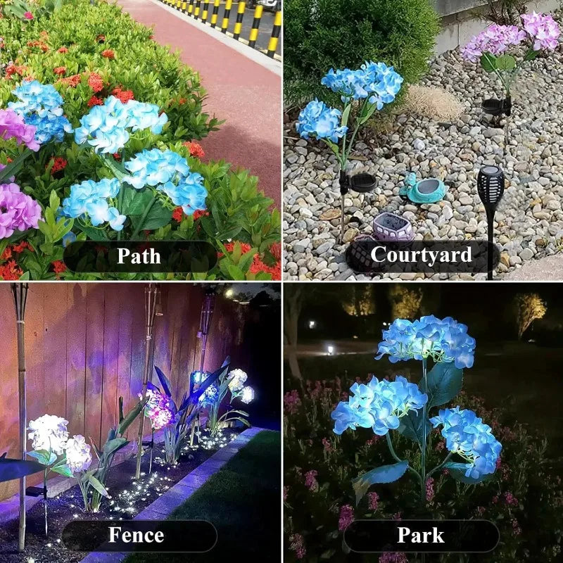 Garden Decor 3-Head Hydrangea Solar Lawn Lamp Outdoor Yard Party Decoration
