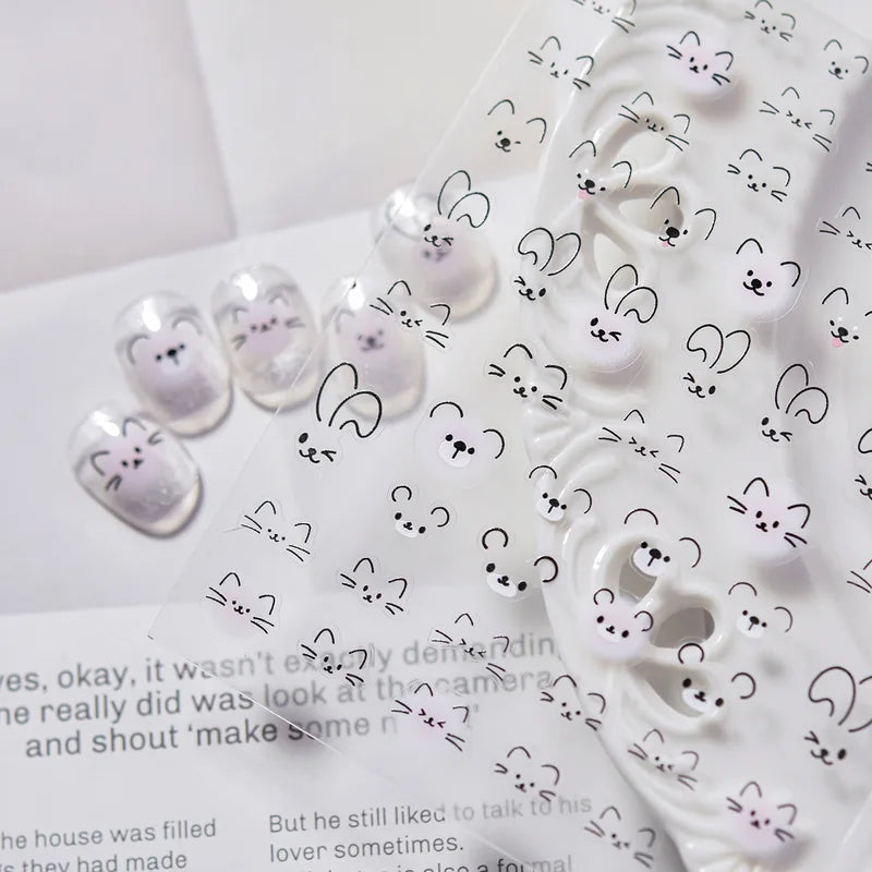 Cute Cat Design Nail Stickers - 3D Self-Adhesive Manicure Decals