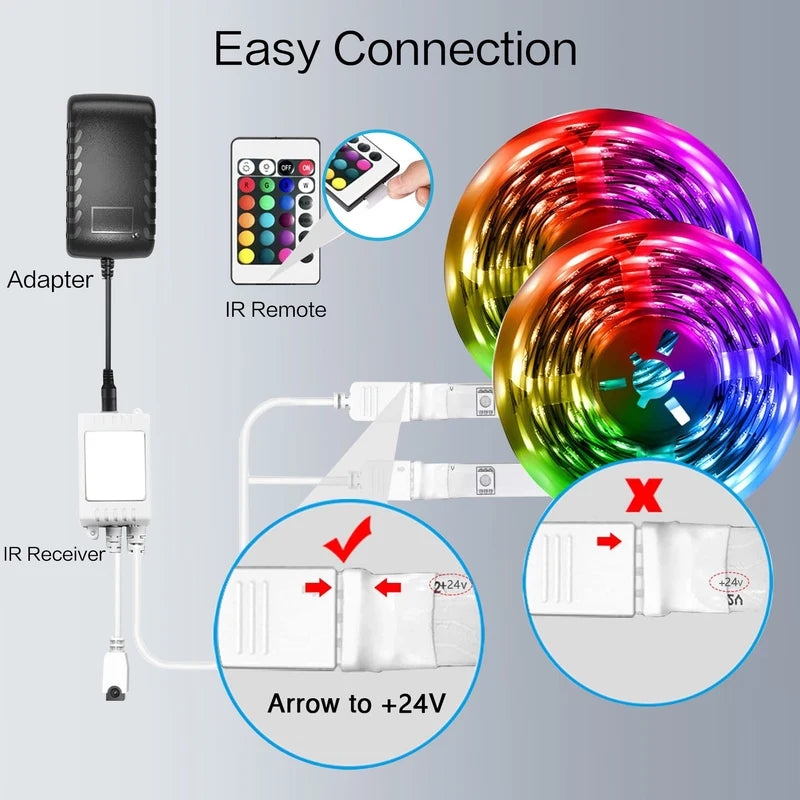 RGB LED Strip Lights with Remote & App Control - Color Changing, Music Sync, Dimmable