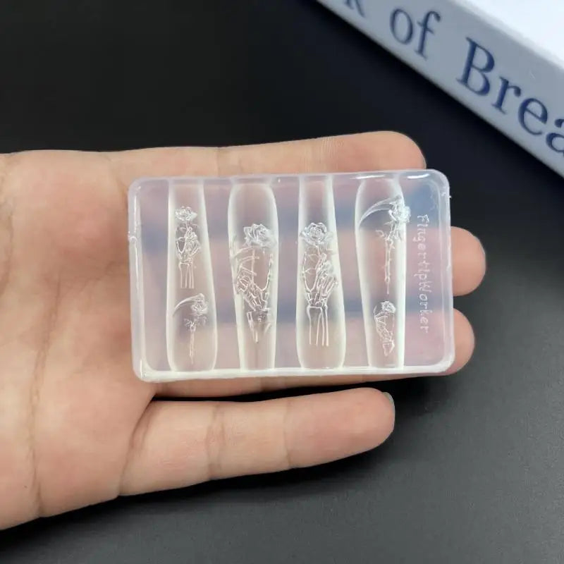 Silicone Nail Art Mold Skull Rose Flower Skeleton Hand Design DIY Craft Tool