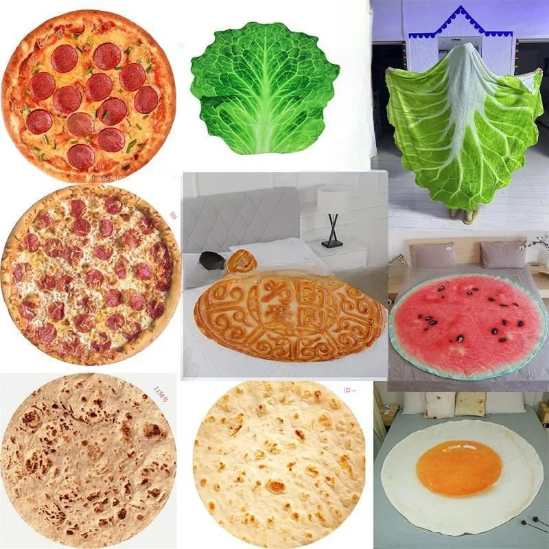 Indian Flying Pancake Blanket - Watermelon & Cabbage Print Flannel Throw for Air-Conditioned Rooms