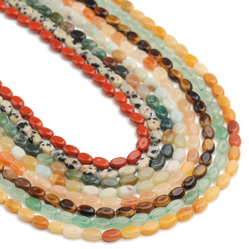 6x4mm Natural Amazonite & Red Jasper Beads Oval Shape Loose Jewelry Making Supplies