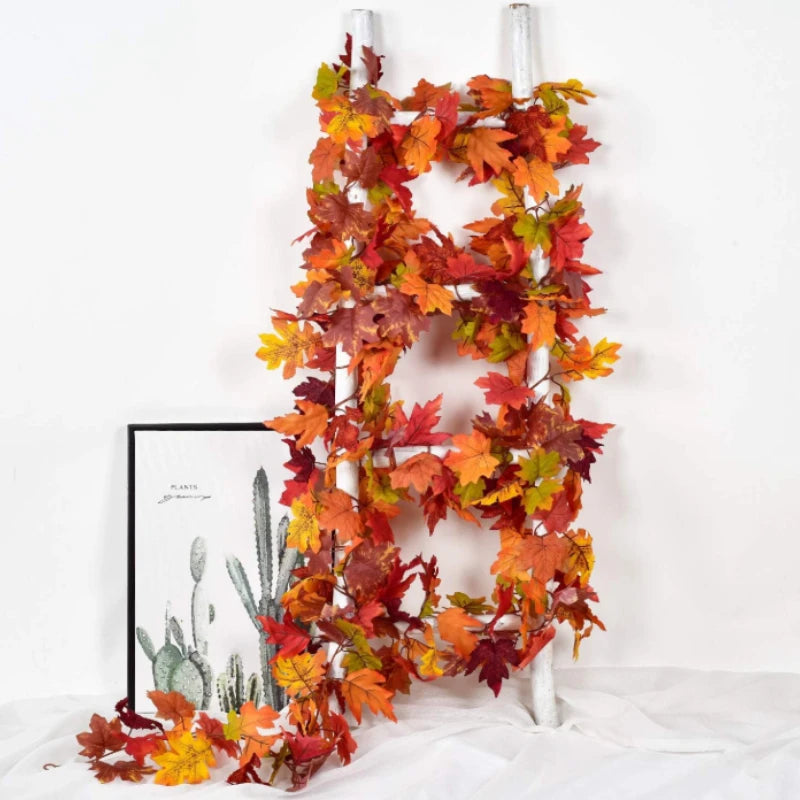 180CM Fall Maple Leaf Vine Wall Hanging Decoration for Home Garden Halloween Christmas