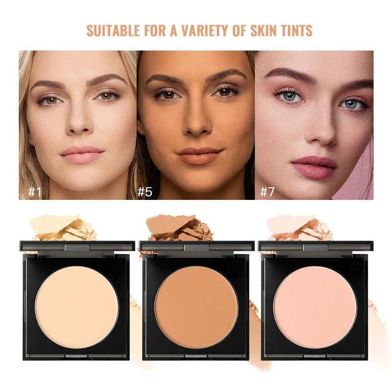 Matte Full Coverage Pressed Powder Foundation with Puff - Waterproof 24H Oil Control