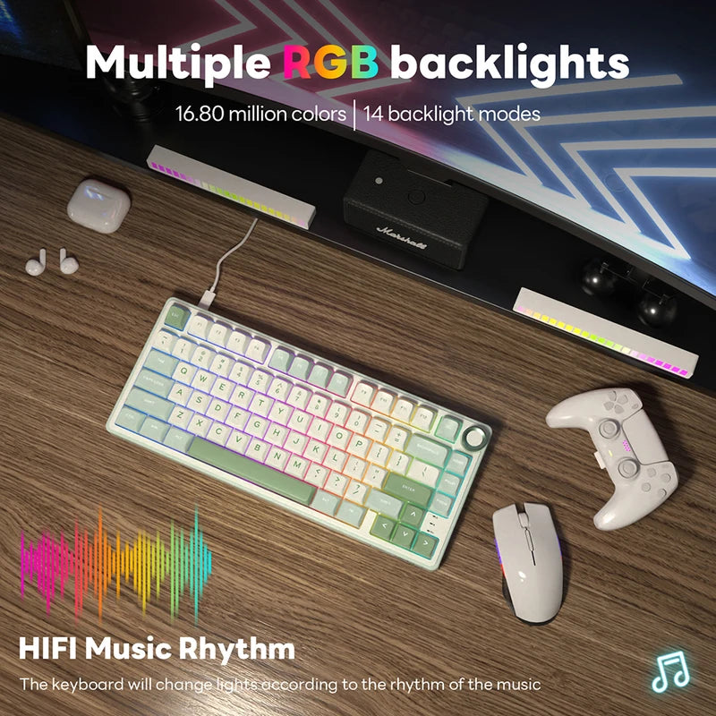 Mechanical Gaming Keyboard 80 Keys RGB Backlit Hot-Swappable PBT Keycaps