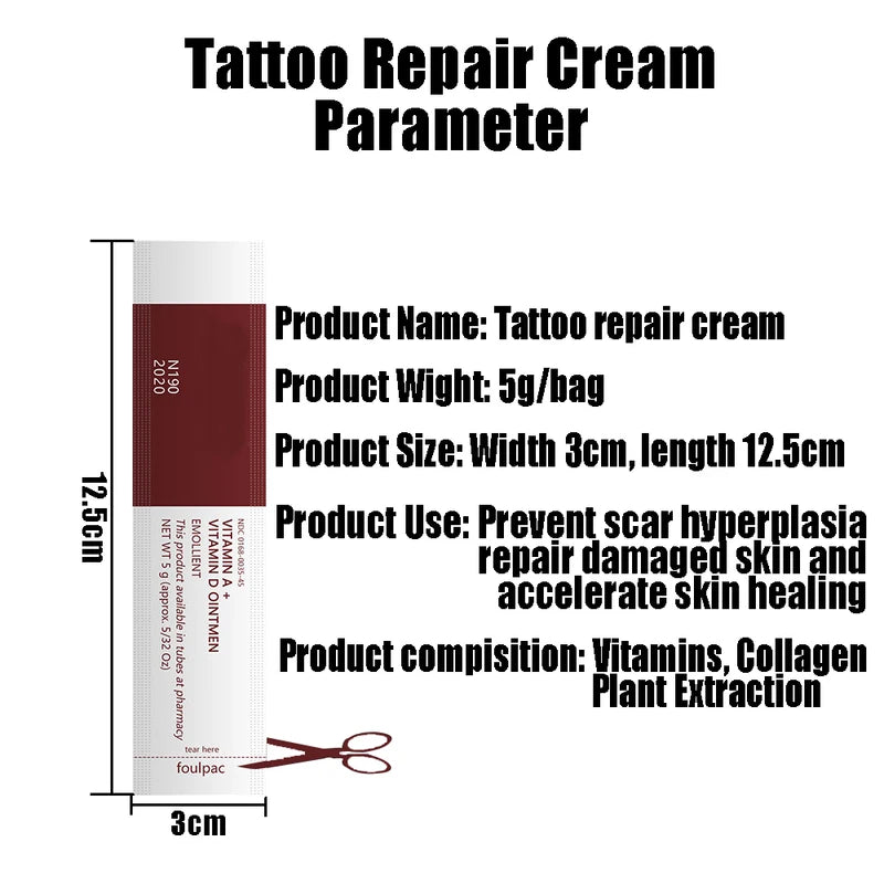 Tattoo Aftercare Cream with Vitamin A and D - Anti-Scar Healing Gel, 150mm x 18mm, Multiple Colors