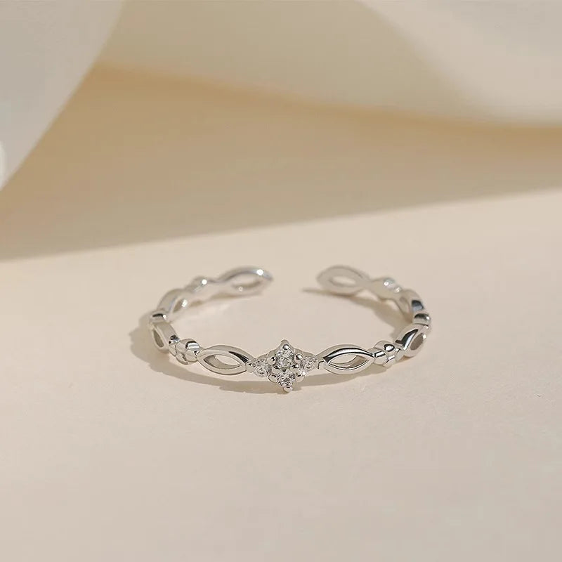 925 Sterling Silver Adjustable Zircon Hollow Ring for Women Girls Engagement Jewelry Gift