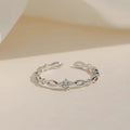 925 Sterling Silver Adjustable Zircon Hollow Ring for Women Girls Engagement Jewelry Gift