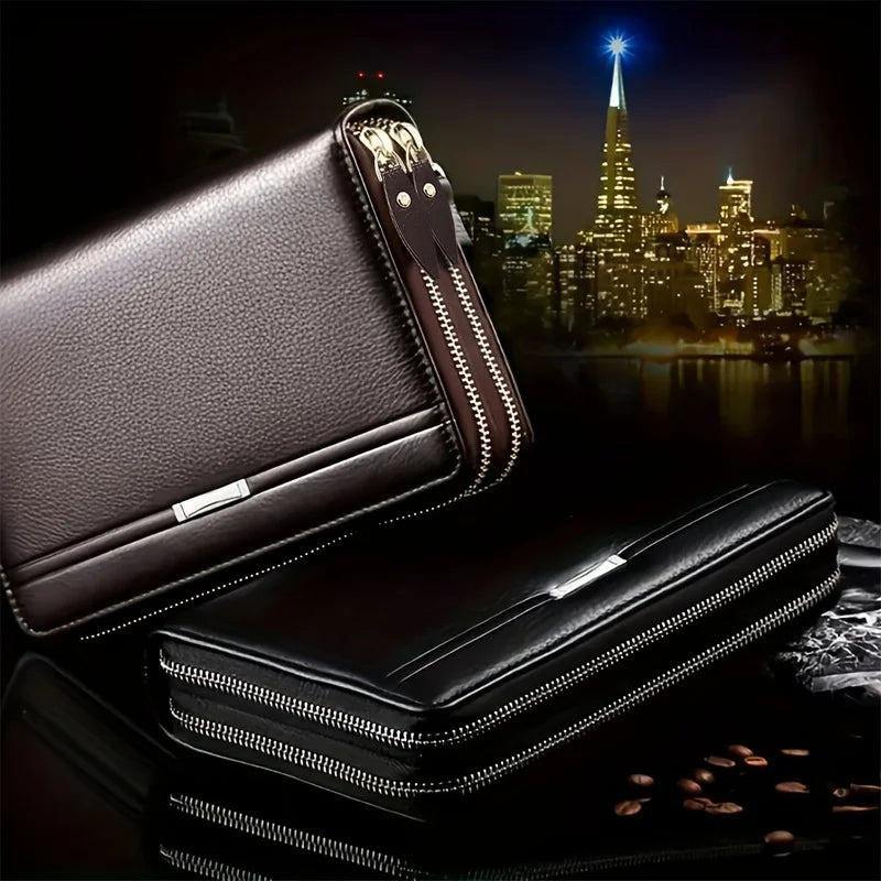 Men's Long Leather Wallet Clutch with RFID Blocking Large Business Card Holder
