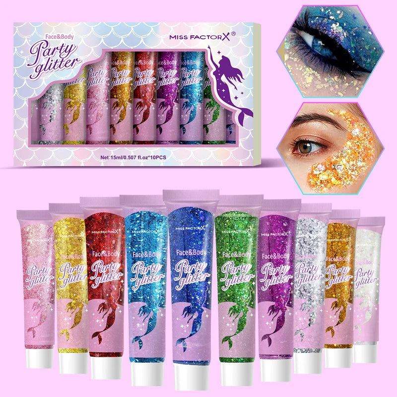10 Color Face and Body Glitter Gel - Holographic Cosmetic Glitter for Makeup & Holiday
