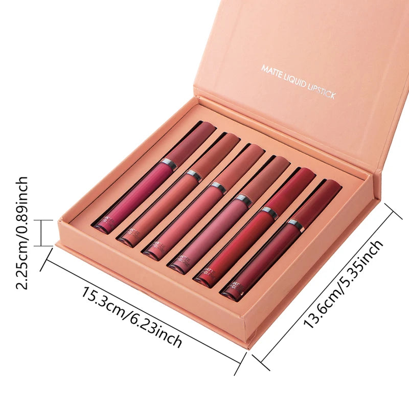 Matte Lip Gloss Set 6 Colors Waterproof Moisturizing Lipstick Gift Box