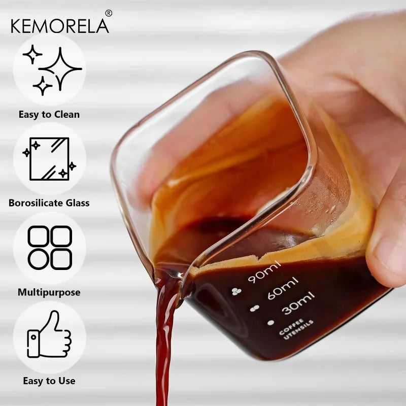 Measuring Pitcher Mug Set - Clear Borosilicate Glass, 90/120ml Espresso Cups