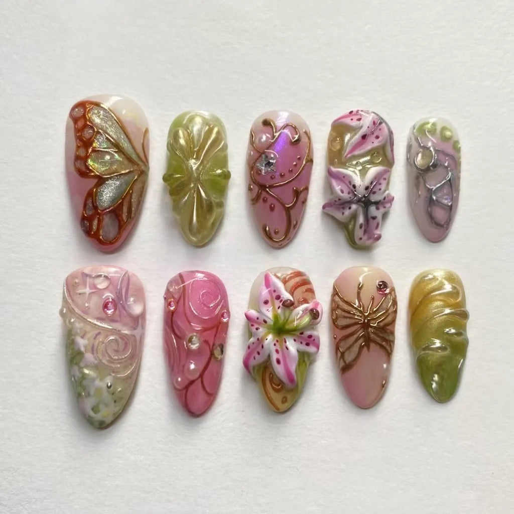 24pcs Colorful Anime Pattern False Nail Tips Almond Press-On Nails Art Set for Girls