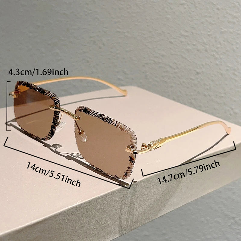Square Rimless Sunglasses Men Women Fashion Vintage Trendy Casual Shades