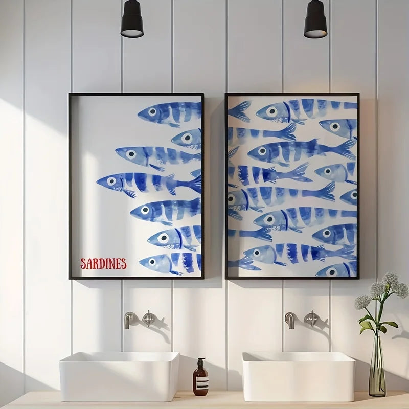 Mediterranean Style Sardine Wall Art Canvas Poster - Modern Living Room Decor