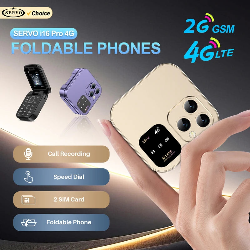 Mini Foldable GSM/4G LTE Mobile Phone with Dual SIM & Call Recording
