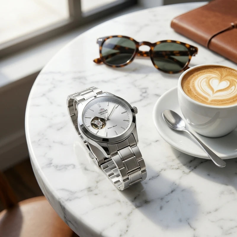 Men's Skeleton Automatic Dress Watch with Open Heart Dial - Stainless Steel, Water-Resistant