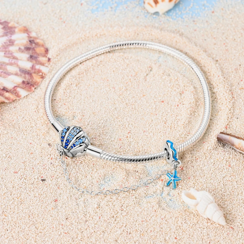 Silver Ocean Series Shell Sea Star Sea Turtle Charm Bracelet for Women DIY Jewelry Making Gift