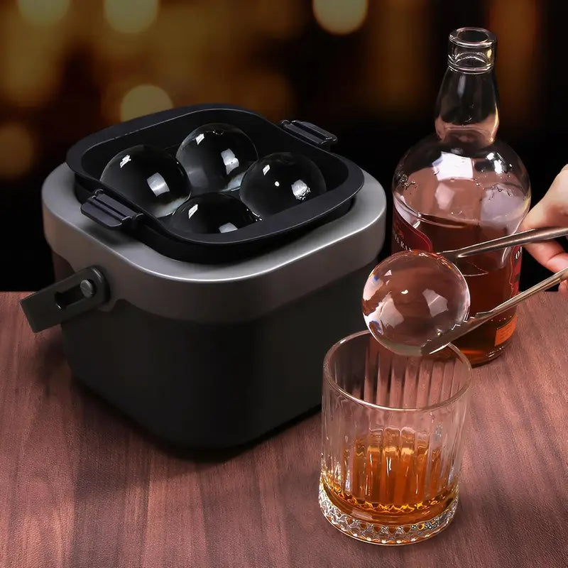 Large Crystal Clear Ice Ball Maker - 4 2.4-Inch Sphere Ice Mold for Whiskey & Cocktails