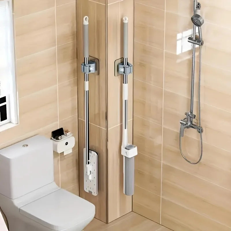 2/4pcs Mop Organizer Holder Wall Mount with No Drill Adhesive Bathroom Storage Hooks