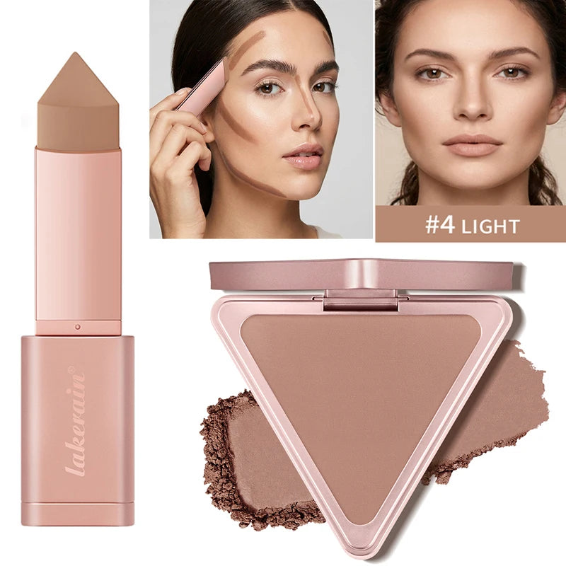 Matte Bronzer Setting Palette & Cream Bronzer Stick for Face Contouring - Long-Lasting Makeup