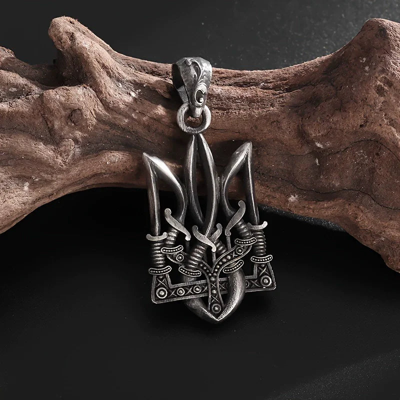 Neptune Poseidon Trident Necklace Pendant Men Jewelry Silver