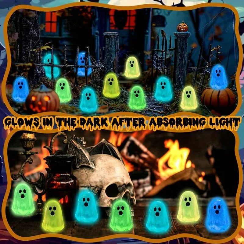 Mini Luminous Ghost Ornaments 50pcs Halloween Decorations DIY Kids Toys Home Decor