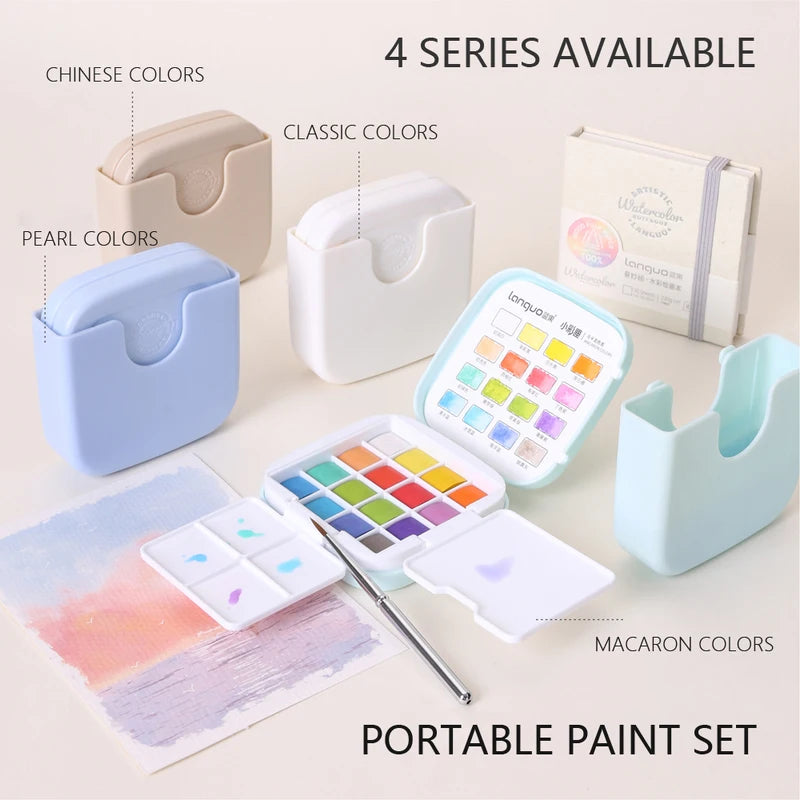 Mini Portable Watercolor Paint Set with Brush & Palette - 16 Colors for Travel Art