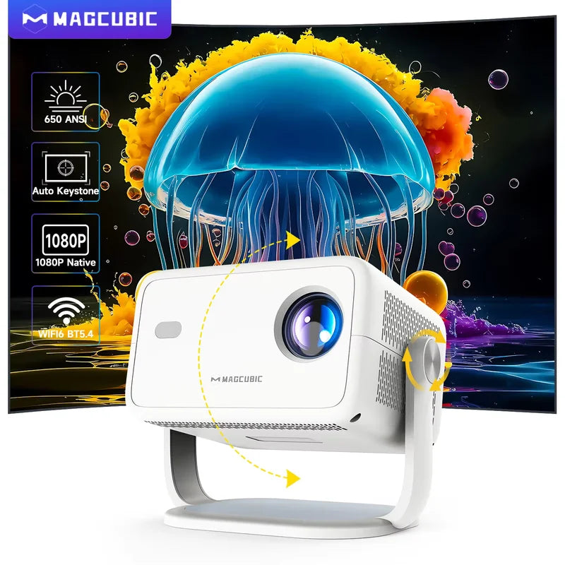 Portable 1080P 8K Supported Projector with Auto Keystone Wifi6 Bluetooth 5.4 Outdoor Movie