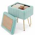 Faux Fur Vanity Stool with Hidden Storage and Adjustable Metal Legs