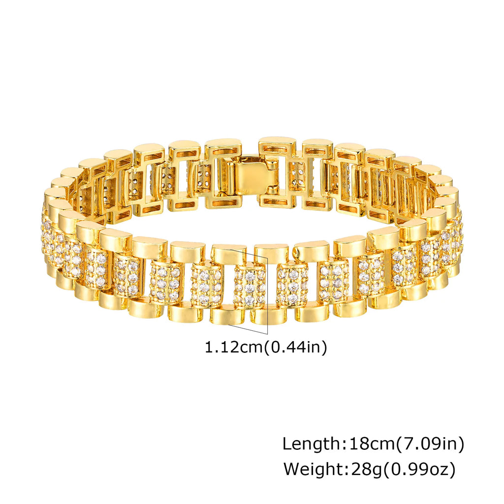 Luxury Cubic Zircon Watch Strap Bracelets for Women - Wide Link Chain Bangle