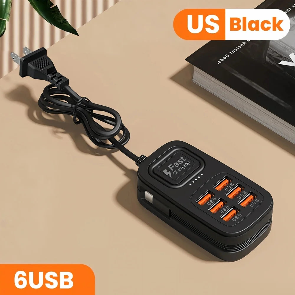 6 Port USB Fast Charger Power Strip with EU UK US Plugs for Phone Tablet Desktop Station